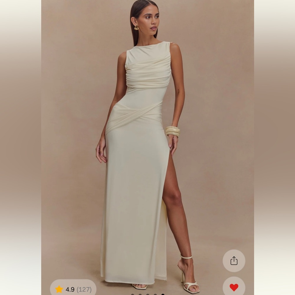 MESHKI Henley Slinky Drape Maxi Dress - Ivory Elegant Cream Evening Gown - Picture 5 of 7